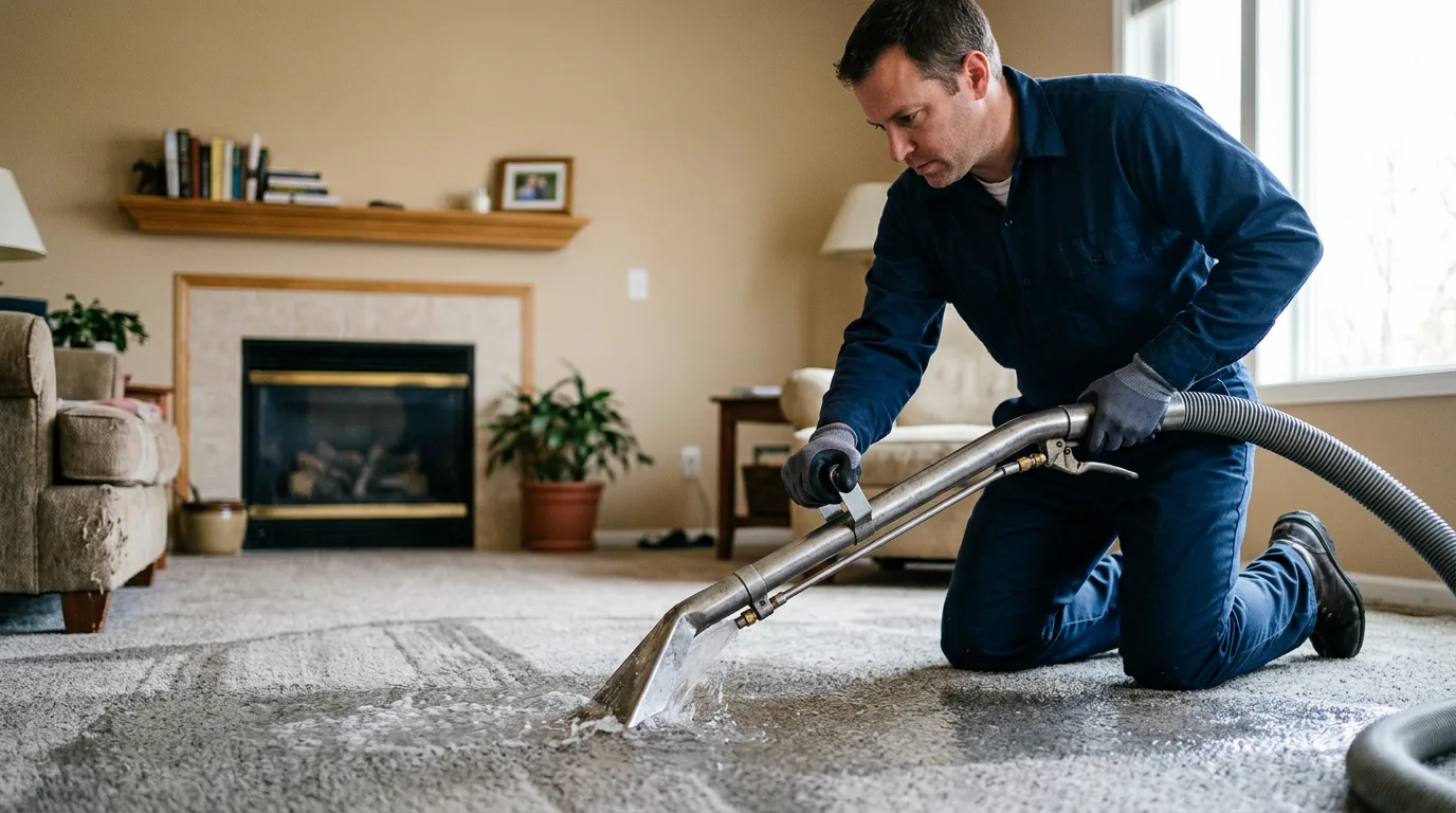 Water damage restoration technician working near Deanville, TX